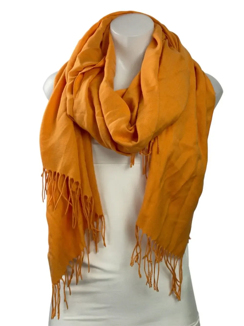 Pashmina Orange Coral Silk Cashmere Fringe Tassel Wrap Shawl Neck Scarf Size OS